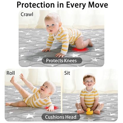 Baby Play Mat, 50x50 Playpen Mat, Thick Soft Foam Playmats for Baby, Foldable and Washable Crawling Mat for Floor (Gray Stars)