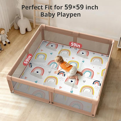 Baby Play Mat, 59 x 59 Play Mat Perfect for Use Baby Playpen, Foldable Soft Foam Babies PlayMat for Floor, Babies Activity Tummy Time Playmat, Kids Non Toxic Thick Mat for Baby, Toddlers, Infants