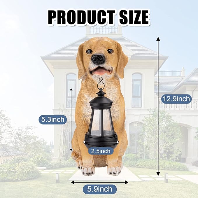 Garden Dog Statues Outdoor Decor, Solar Lights Outdoor Statue Garden Decorations Solar Dog Ornaments for Patio, Lawn, Yard Art Decoration, Housewarming Garden Gift