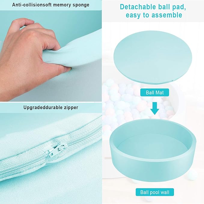 TRENDBOX Extra Large Soft Foam Ball Pit 51.2" x 11.8" (NO Balls) in Large Sponge Round Ball Pool Indoor Round Ball Pits Children Toddler Playpen - Light Blue