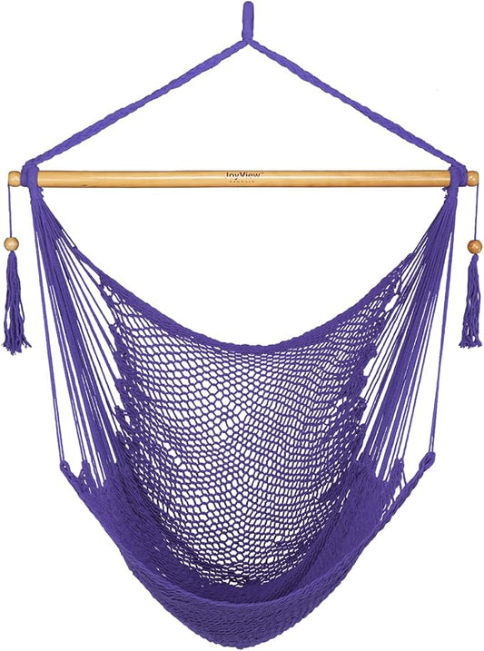 JoyView Hammock Chair with Spreader Bar Caribbean Hammock Swing Chair 300 LBS Weight Capacity XL Rope Hanging Chair for Outdoor Indoor Garden Yard - Purple