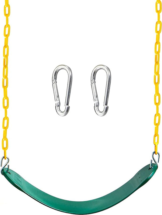 TURFEE Heavy Duty Swing Seat Green Color with 66” Chain, Swing Set Accessories Replacement with Snap Hooks for Kids Outdoor Play Playground