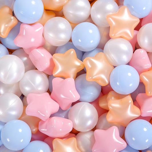Ball Pit Balls Pack of 100 200 500 - Star and Round Set BPA Free Phthalate Free Non-Toxic Crush Proof Play Balls Soft Plastic Balls for Toddlers Baby Kids Birthday Pool Tent Party