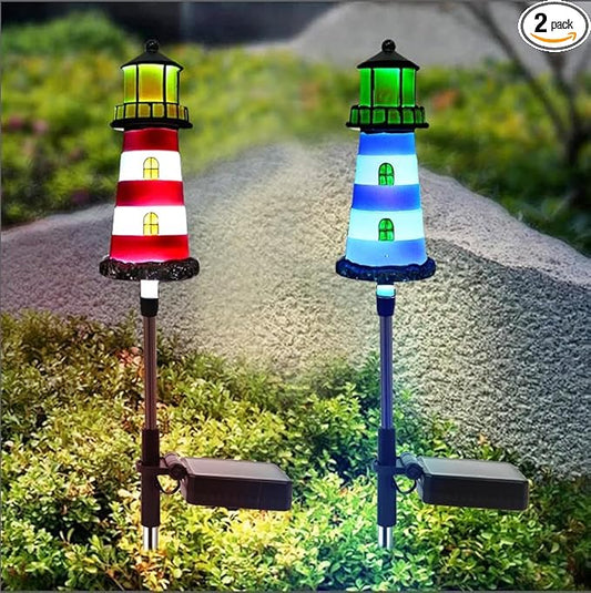 Lighthouse Outdoor Solar Lights,2 Packs Outdoor Waterproof, Solar Trail Lights Decor Your Garden, Flower beds, Patio Lights walkways Garden Decor for Outside