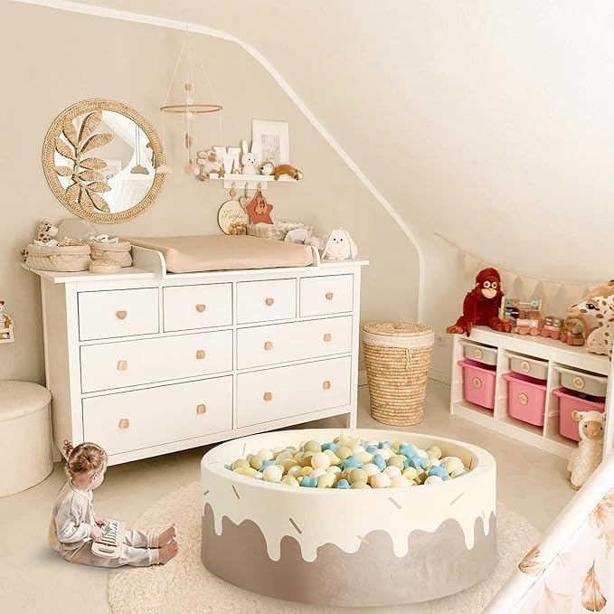 GOGOSO Ball Pit Balls Stars Moon Shapes Plastic Pitballs for Toddler Play Tent Baby Photo Props Kids Pool Water Toys Kiddie Pool Party Decor, Cream Blue+Yellow+Green+White,100PCS