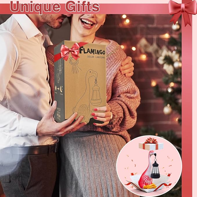 Goodeco Flamingo Statue with Solar Lantern - Artistic Pink Flamingo Decor for Outdoor Garden & Home, Flamingo Gifts for Women - Flamingo Lamp with Solar Lights Outdoor, LD602291