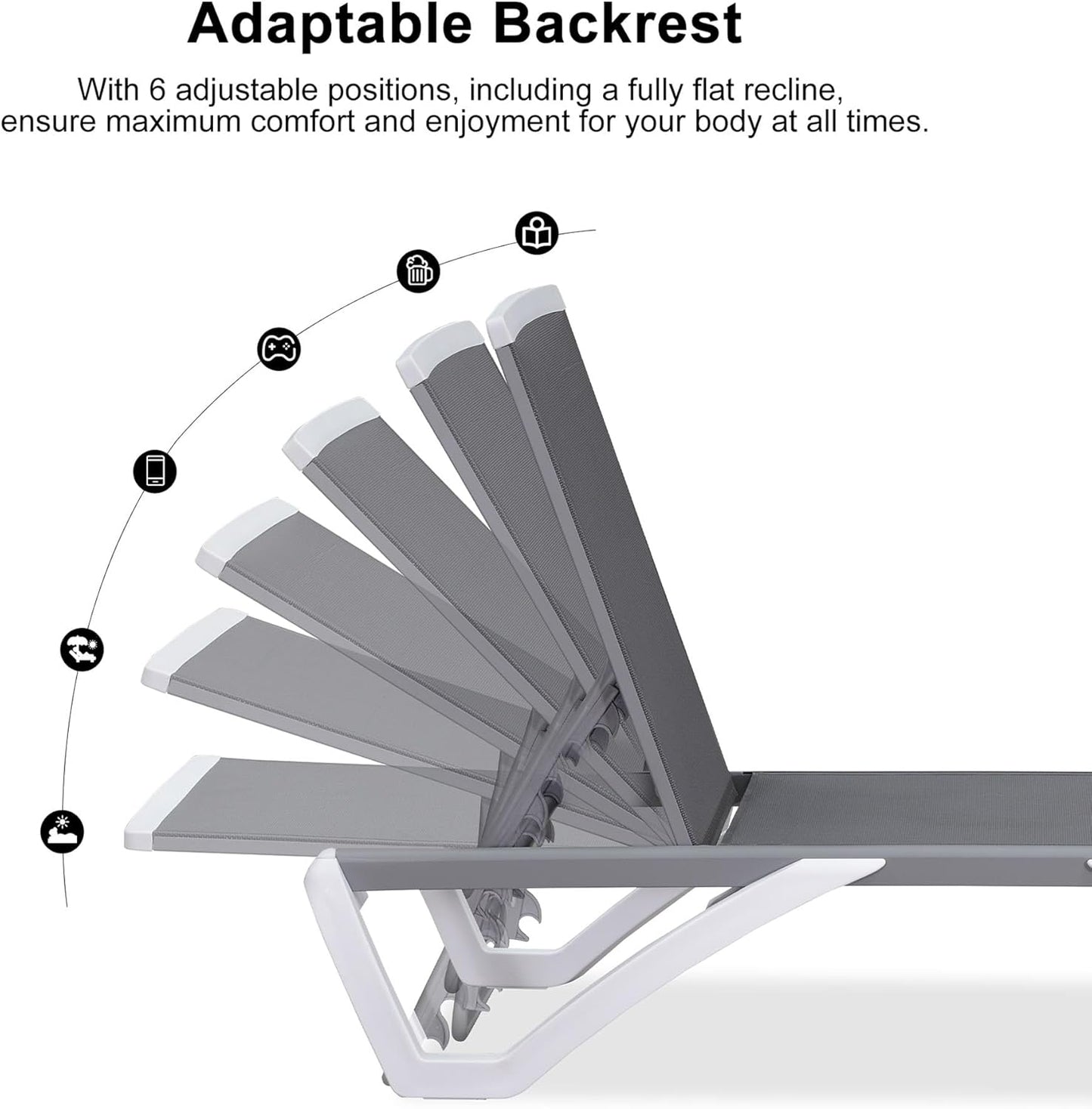 PURPLE LEAF Patio Chaise Lounge Chair Set of 3 Outside Aluminum Plastic Stackable Tanning Chairs for Pool Sunbathing Beach Deck Outdoor Lounger, Grey