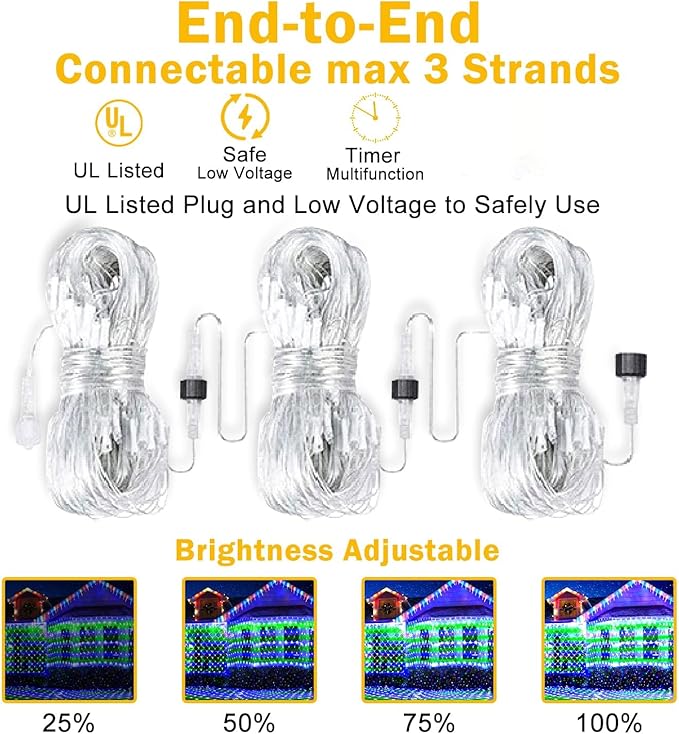 KNONEW Christmas Net Lights 360 LEDs 13ft x 9.8ft Outdoor Mesh Lights Connectable Waterproof 8 Modes & Timer Plug-in Net Fairy Lights for Bushes Garden Party Wedding Holiday,Blue and Green