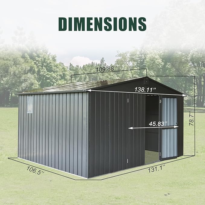 Domi Outdoor Storage Shed 11' x 9', Metal Steel Utility Tool Shed Storage House with Double Lockable Doors & Air Vents for Backyard Patio Garden Lawn Dark Grey