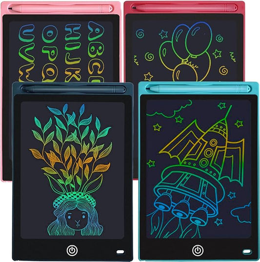 4 Pack LCD Writing Tablets for Kids, 8.5 Inch, Toddler Toys Colorful Doodle Board Birthday Gifts for Ages 3-8 Boys Girls Drawing Tablet for Learning and Education (Blue Pink Red Black)