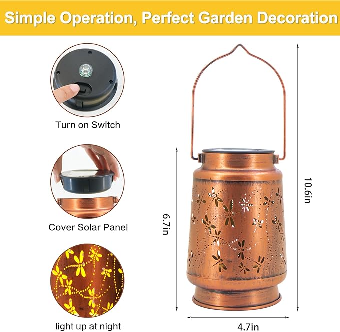 Mothers Day Gifts, 2 Pack Dragonfly Solar Lanterns Outdoor Hanging Lantern Lights, Waterproof LED Garden Decorative Light for Patio Yard Pathway Lawn Front Porch Tree
