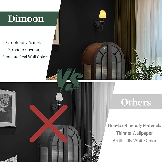 Dimoon 236''x17.7'' Black Peel and Stick Wallpaper Contact Paper Modern Self Adhesive Wall Paper Removable Renter Friendly Textured Solid Color Shelf Cabinet Vinyl Roll (236''x17.7'',Black)