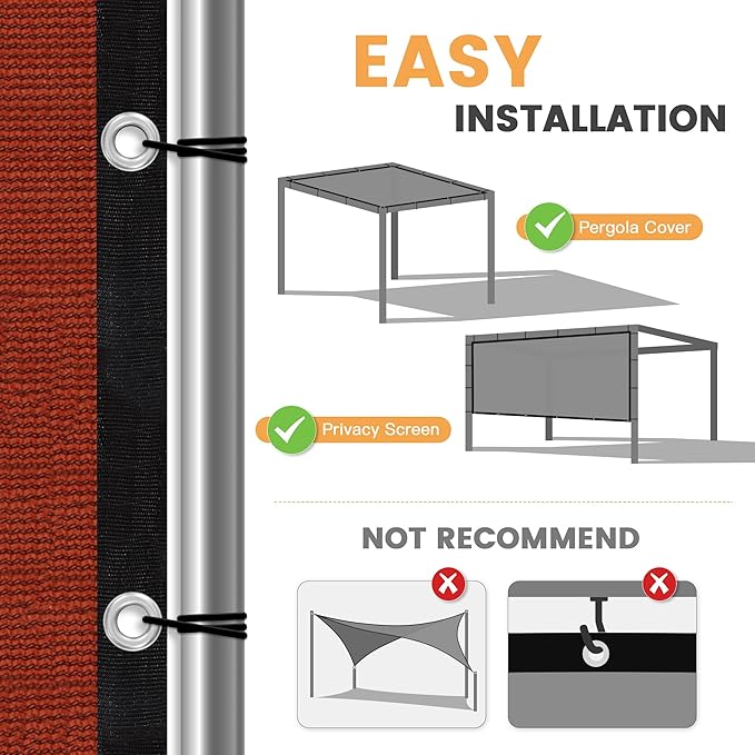 VICLLAX Shade Fabric Sun Shade Cloth with Every 2 FT Grommets for Patio Garden Pergola Cover Canopy 14x20 FT, Rust Red