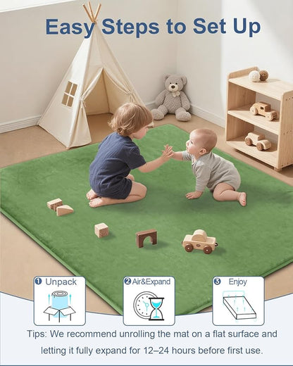 Thick Baby Play Mat for Floor,Padded Foam 50x50 Playpen Mat,Ultra Soft Support&Plush Feel Nursery Rug,Non Slip for Toddler, Infants,Kids Play,Yoga,Baby Crawling,Tummy Time(Green)