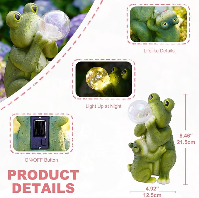 Solar Frog Outdoor Garden Statues: Outside Decor with Lights Clearance for Yard Art Lawn Ornaments Porch Patio Balcony Home House - Birthday Gifts for Grandma Mom Women