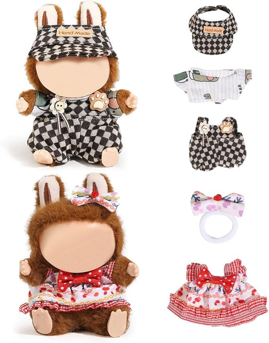(2 Set) Doll Clothes for Labubu(for 17/15cm Standing/Sitting Doll)(NO Doll) - Accessories Clothes Dress up for Dolls Outfit Included Figures Clothing and Hat for Girl Woman (LB1+LB25)