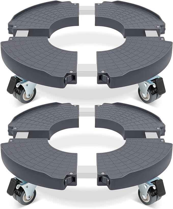 W B D WEIBIDA 2 Pack Plant Caddy with Wheels Heavy Duty Rolling Plant Stand Plant Roller Base for Large Planter Indoor Outdoor Round Dolly Cart with Casters