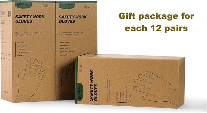 DULFINE Work Gloves for Men PU Coated 12 Pairs Bulk Pack,Purple Seamless Knit Glove with thin Polyurethane,Two Finger Touchscreen, for Men and Women, Ideal for Light Duty Work. (Extra Large)