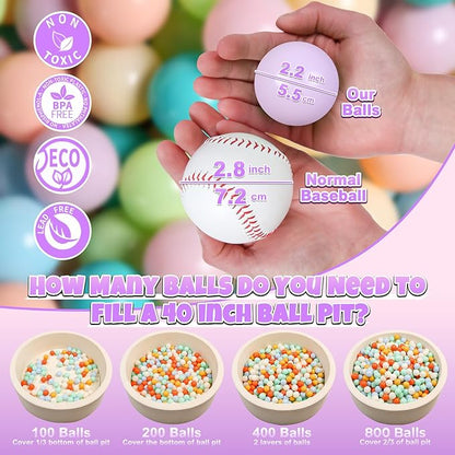 GOGOSO Ball Pit Balls for Toddlers Phthalate-Free BPA-Free Non-Toxic Crush Proof Soft Plastic Play Balls Baby Kids Shape Tent Pool Playhouse Playpen Party Decor,Green Blue Pink Purple Beige,100PCS