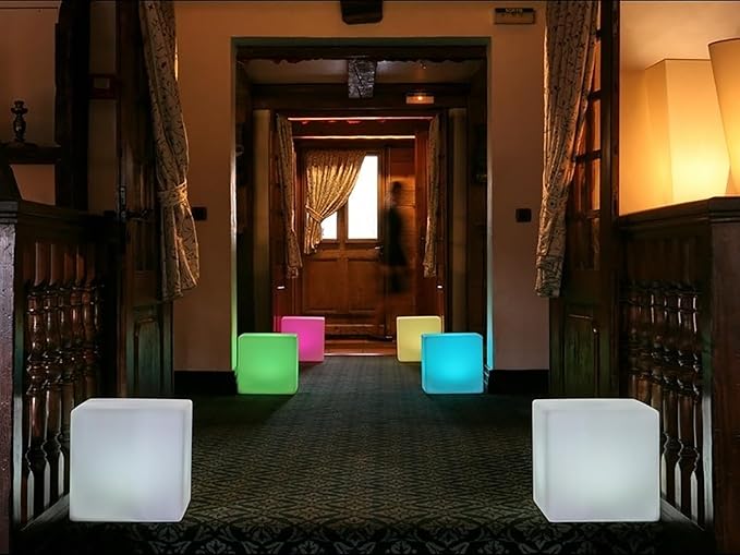 Mr.Go 16-inch Rechargeable LED Cube Chair Light, 16 RGB Colors Glow Cube Seat w/Remote, Waterproof LED Cube Table, Color Changing Cube Floor Lamp, Home Bedroom Patio Party Decorative Lighting