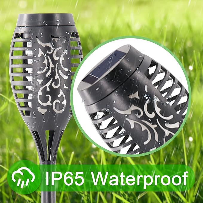 Solar Torch Lights Outdoor, 12 Pack Solar Torch Lights with Flickering Flame, 12 LED Mini Tiki Torches for Outside Waterproof Landscape Decorations for Garden Pathway Dusk to Dawn Auto On/Off