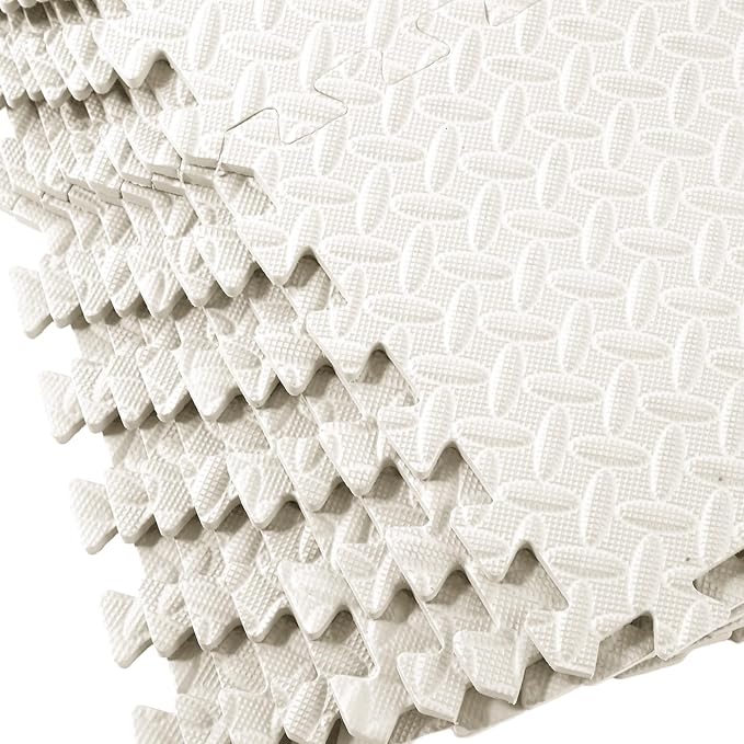 Shihanee Foam Floor Baby Tiles Foam Floor Mats Play Mats Bulk with Borders Interlocking for Kids Baby Playroom Nursery Gym(16ft,Ivory White)
