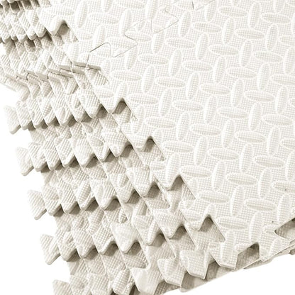 Shihanee Foam Floor Baby Tiles Foam Floor Mats Play Mats Bulk with Borders Interlocking for Kids Baby Playroom Nursery Gym(16ft,Ivory White)