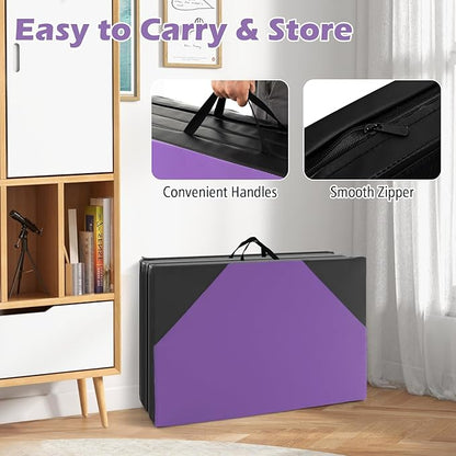 Giantex 4'x10'x 2" Gymnastics Mat, 4-Panel Folding Aerobics Exercise Mat w/Hook & Loop Fastener, Carrying Handle, Portable Tumbling Mat for Stretching Yoga Cheerleading Martial Arts