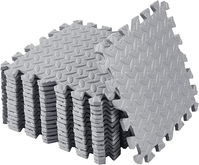 Shihanee Foam Floor Baby Tiles Foam Floor Mats Play Mats Bulk with Borders Interlocking for Kids Baby Playroom Nursery Gym (Gray,64ft)