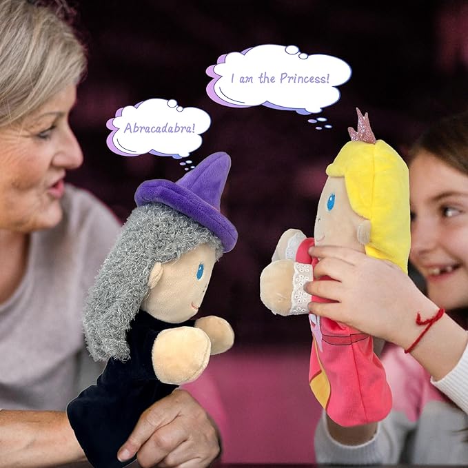 6 PCS Puppet Set 12 Inch, Fairy Tale Members Elf Plush Puppets Toddlers 1-3 Princess Hand Puppet for Kids Ages 4-8,Soft Puppets for Storytelling Teaching Preschool Role Play Puppet Toy for Boy Girls