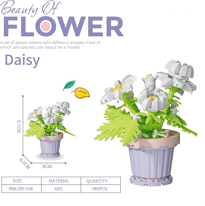 Party Favors for Kids, Tiny Plants Mini Flowers Building Blocks Set for Classroom Prize, Flowers Building Toy, Birthday Gifts for Boys Girls (Daisy+Orchid)