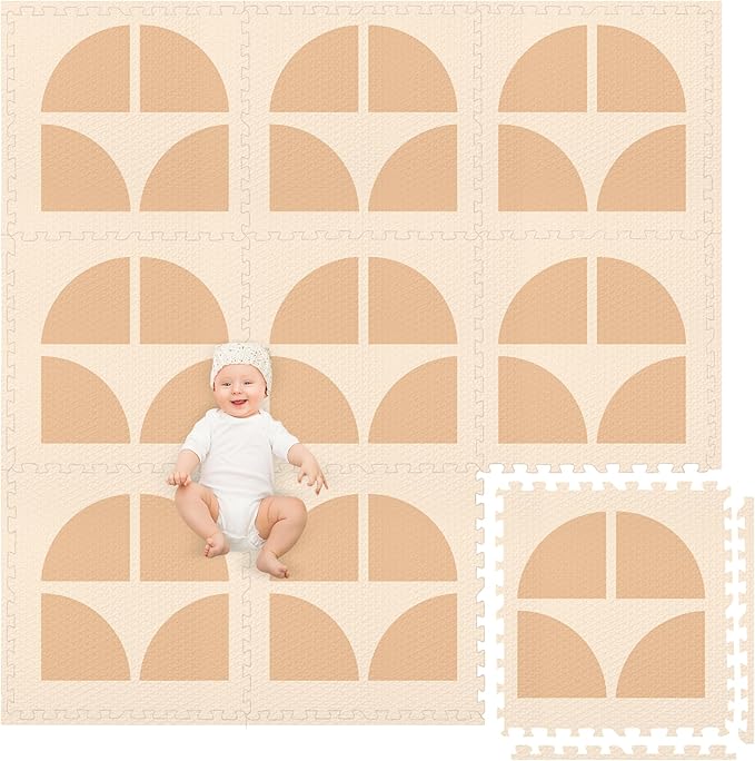 Play Platoon Large Kids Mats for Floors, Non-Toxic, 9 Tile 72 x 72 inch, Extra-Thick Interlocking Tiles, 24 x 24 in. Puzzle Mat Pieces with Border, Neutral Playmat Rug for Toddlers & Children