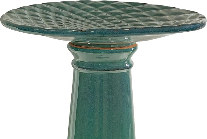 Sunnydaze Rennes Outdoor Ceramic Bird Bath - 22.5" H - UV- and Frost-Resistant - Glazed Bowl and Pedestal with Turquoise Finish
