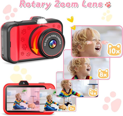 Kids Camera, Toddler Digital Camera with Rotating Zoom Lens, 3.5” Large Screen, 1080P Toy Camera for Kids with Flash, 32GB Card, Birthday Gifts for Boys Girls 3 4 5 6 7 8 9 10 11 12 Year Old