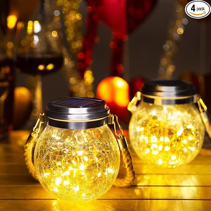 ROSHWEY 4 Pack Solar Lanterns Outdoor, 30 LED Waterproof Garden Decor Hanging Lights Decorative Backyard Decorative Lighting for Patio Pathway