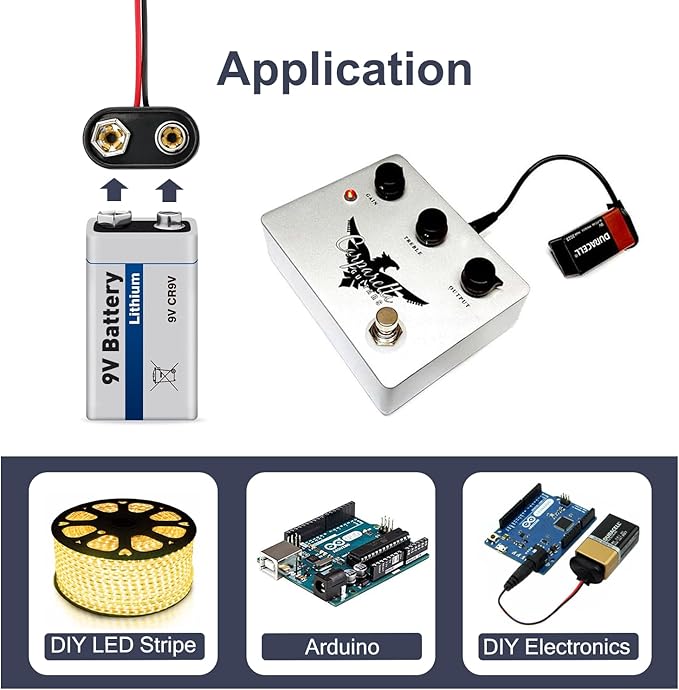 CHANZON UL Wires 9v Battery Power Supply Clip with 2.1mm x 5.5mm Right Angle Male DC Connector Plug Adapter I-Type Plastic Holder 5pcs kit for Arduino LED Strip