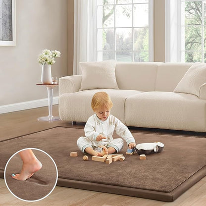 Baby Play Mat for Floor Tummy Time Mat Nursery Rug Muscle Mat Area Rug Playroom Rug Tatami Mat 13'1"x6'7" Memory Foam 1.3" Thick Crawling Mat For Babies,Toddlers, Infants, Kids,Floor Mat,Coffee