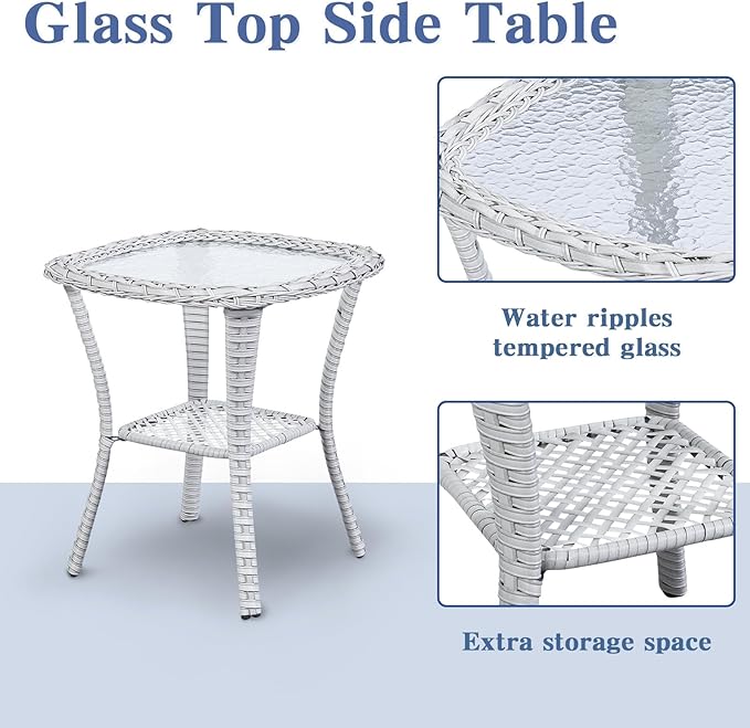 Outdoor Swivel Rocker Patio Chairs Set of 3,High Back Swivel Patio Chairs Wicker Furniture Set,2 PCS Rattan Swivel Rocking Chair with Side Table,Light Grey Wicker (A089-2)