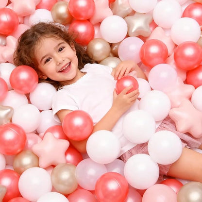 GOGOSO Ball Pit Balls for Toddlers Phthalate-Free BPA-Free Non-Toxic Crush Proof Soft Plastic Play Balls Baby Kids Shape Tent Pool Playhouse Playpen Party Decor, Pearl Red+Pink+Pearl Gold+White 100PCS