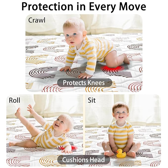 Baby Play Mat, 50x50 Playpen Mat, Thick Soft Foam Playmats for Baby, Foldable and Washable Crawling Mat for Floor (Rice Rainbow)