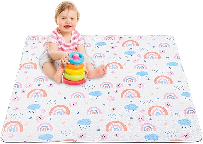 Machine Washable Baby Floor Play Mat 50x50”, Non Slip One-Piece Baby Crawling Mats for Tummy Time, Portable Playpen Mat Playmat for Babies Infants and Toddlers