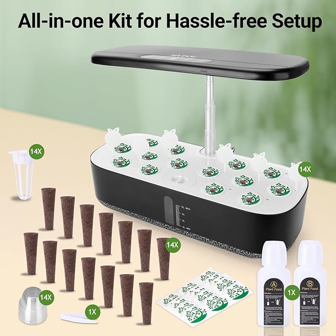 Large Hydroponics Growing System 14 Pods, Indoor Herb Garden with LED Grow Light, 5L Water Tank, Hydroponic Grow Kit with 3 Auto-Timers, Rotatable Light Panel, Gifts for Women Men