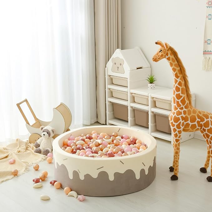 GOGOSO Ball Pit Balls Stars Moon Shapes Plastic Pitballs for Toddler Play Tent Baby Photo Props Kids Pool Water Toys Kiddie Pool Party Decor,Brown Pink, 100pcs