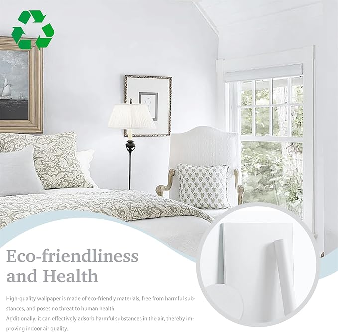 Dimoon 236''x17.7'' White Thicken Peel and Stick Wallpaper Contact Paper Modern Self Adhesive Wall Paper Removable Renter Friendly Textured Solid Color Vinyl Roll (236''x17.7'',White Thicken)