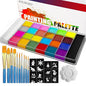 26 Colors Face & Body Paint Palette Kit，Halloween Makeup Kit, face painting kit professional，with 10 Brushes+30 pcs Stickers，Ideal for Halloween Cosplay Party SFX Arty Stage Makeup(26-Colors)