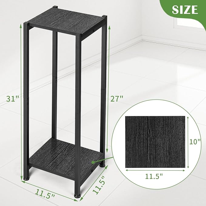 Tall Plant Stand Indoor,31 Inch Plant Stands,2 Tier Metal Plant Stand with Heavy Duty Wood,Black