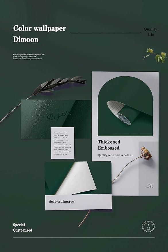 Dimoon 236''x17.7'' Dark Green Peel and Stick Wallpaper Contact Paper Modern Self Adhesive Wall Paper Removable Renter Friendly Textured Solid Color Cabinet Vinyl Roll (236''x17.7'',Emerald Dark)