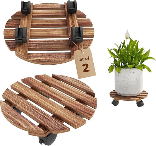 Bamworld Plant Stand Indoor Plant Caddy with Wheels 2 Pack 12in Rolling Plant Stand Outdoor Planter Caddy Flower Cart Plant Dolly for Large Plants Plant Rollers
