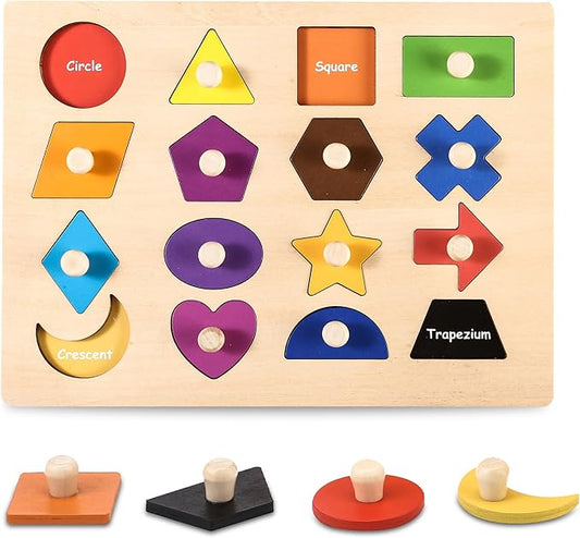Wooden Toys for Toddlers Shape Learning Peg Puzzle Preschool Educational Montessori Toy Gift Age 3-6…