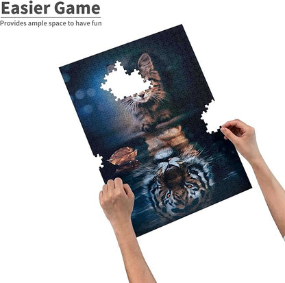Challenge 1000 Pieces Adult, Tiger Cat Wooden Puzzle, Challenging Brain Puzzle Game Relaxing Pastime Recreational Activity Jigsaw Size: 29.5 X 19.7 in and 1:1 Original Picture Poster